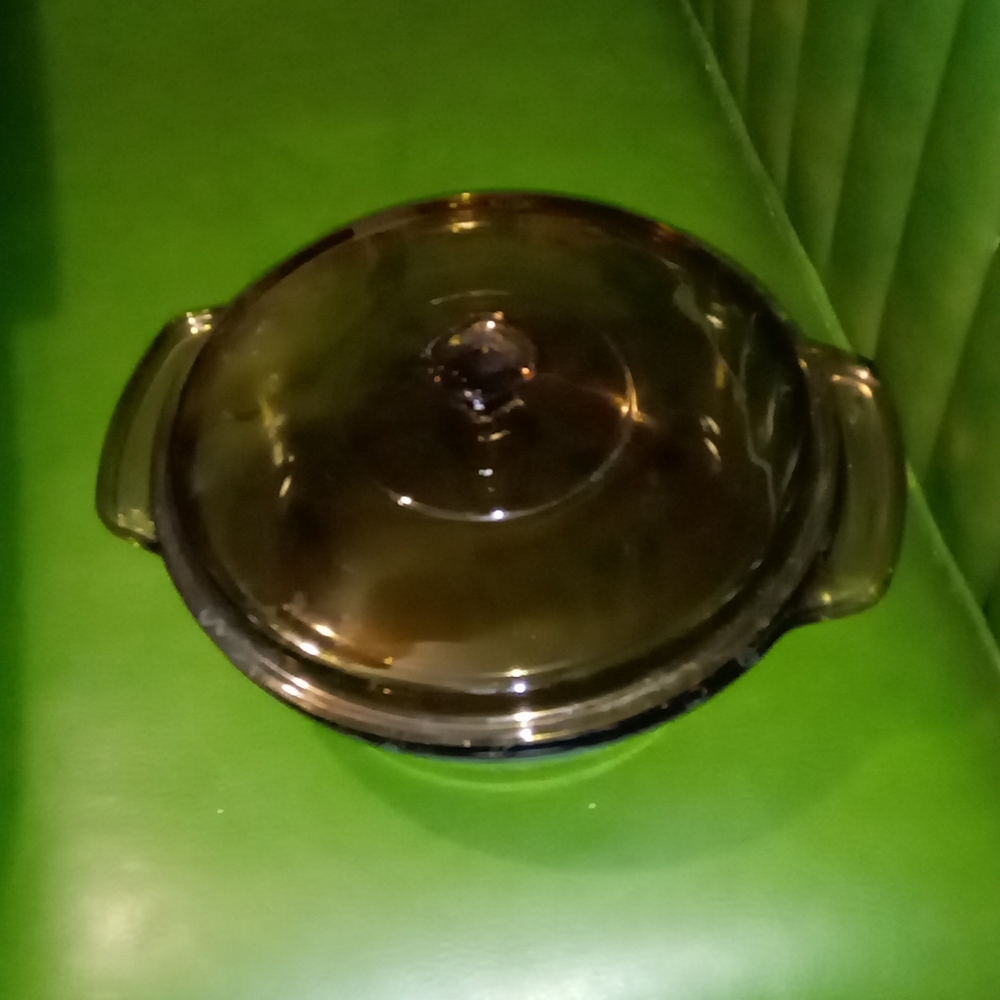 Anchor Ovenware Casserole Smokey Amber Brown Glass Round Baking Dish w Cover 2QT